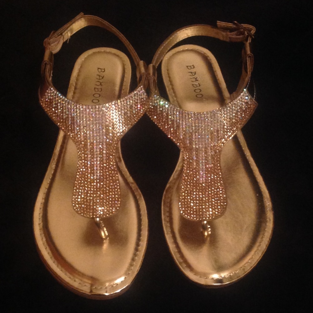 (New) Gold and Iridescent Rhinestone Sandals